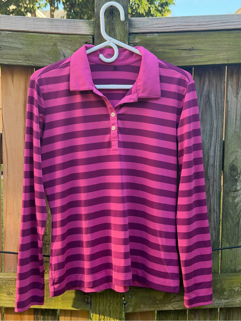 Nike Golf Dri-FIT Pink Purple Striped Long Sleeve Polo Shirt Medium